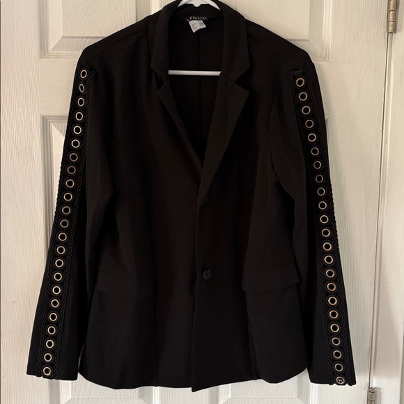 Black Grommet Sleeve Blazer Edgy Eyelet Statement Jacket Y2K Chic - Picture 2 of 6